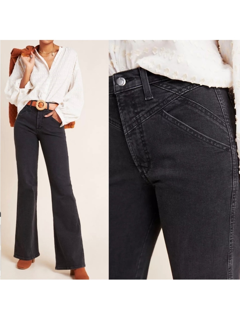 NWT Joe’s Jeans The Molly High Rise Western Flare Lasso Black Denim Anthro 30